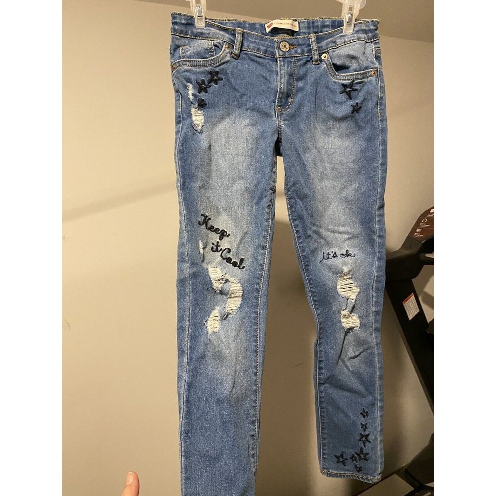 Levis 710 Ankle Super Skinny Distressed Graffiti Stretch Girls Jeans 12 NWOT